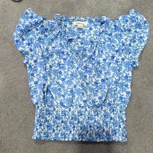 blue and white floral blouse